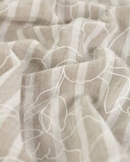 tissu aspect lin rayure sable floqué grosse fleur