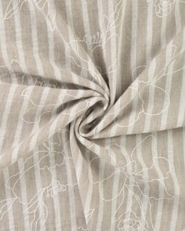 tissu aspect lin rayure sable floqué grosse fleur