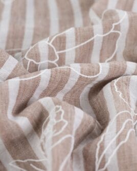 tissu aspect lin rayure taupe floqué grosse fleur