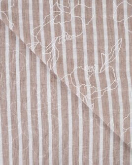 tissu aspect lin rayure taupe floqué grosse fleur