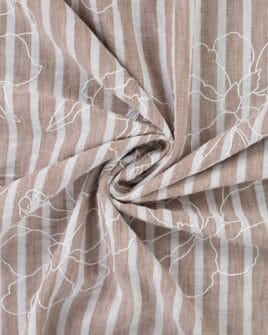 tissu aspect lin rayure taupe floqué grosse fleur