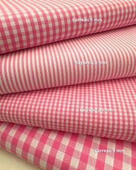 tissu coton vichy carreau et rayure rose teint fil