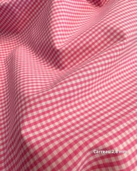 tissu coton vichy rose carreau 2,8mm
