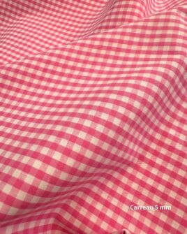 tissu coton vichy rose carreau 5mm