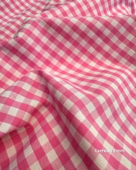 tissu coton vichy rose carreau 9mm
