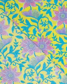 tissu voile de coton fleur indienne rose et jaune