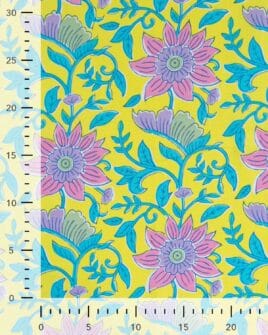 tissu voile de coton fleur indienne rose et jaune