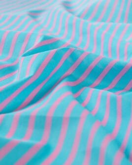 tissu voile de coton rayure bleu rose