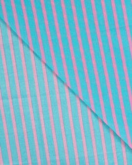 tissu voile de coton rayure bleu rose