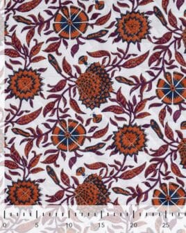 voile de coton matelassé imprimé fleur indienne réversible rayure cognac blanc