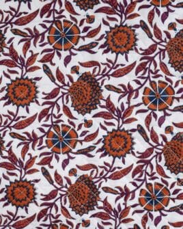 voile de coton matelassé imprimé fleur indienne réversible rayure cognac blanc