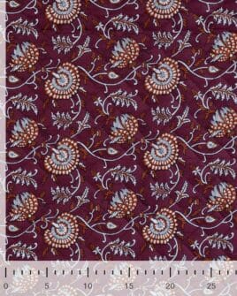 voile de coton matelassé imprimé fleur indienne réversible rétro prune cognac
