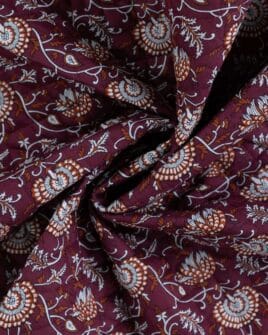 voile de coton matelassé imprimé fleur indienne réversible rétro prune cognac