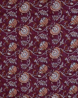 voile de coton matelassé imprimé fleur indienne réversible rétro prune cognac