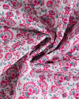voile de coton matelassé imprimé fleur indienne réversible fuchsia blanc