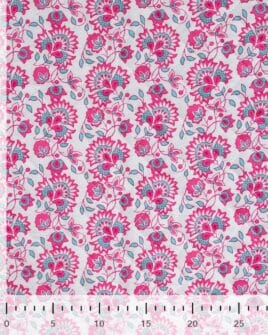 voile de coton matelassé imprimé fleur indienne réversible fuchsia blanc