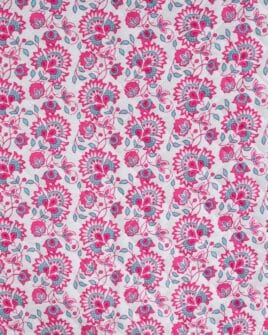 voile de coton matelassé imprimé fleur indienne réversible fuchsia blanc