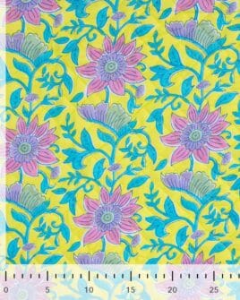 voile de coton matelassé imprimé fleur indienne réversible rayure jaune rose bleu