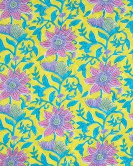 voile de coton matelassé imprimé fleur indienne réversible rayure jaune rose bleu