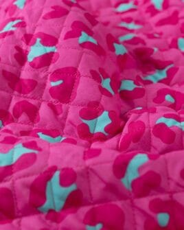 voile de coton matelassé imprimé léopard fuchsia turquoise