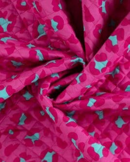 voile de coton matelassé imprimé léopard fuchsia turquoise