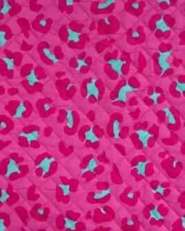 voile de coton matelassé imprimé léopard fuchsia turquoise
