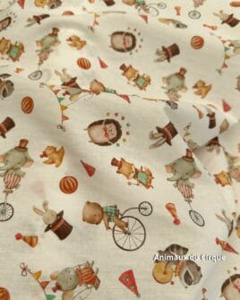 tissu percale de coton animaux du cirque