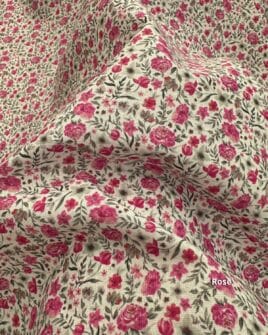 tissu percale de coton fleuri rose