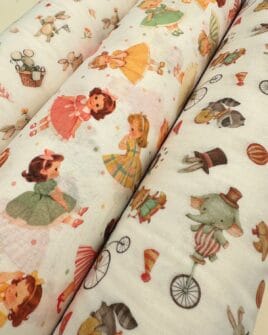 tissu percale de coton imprimé fillet cirque et lapin