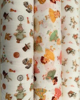 tissu percale de coton imprimé fillet cirque et lapin