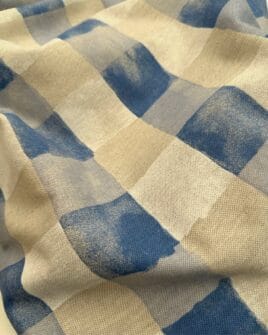 tissu polycoton 280cm carreau 5cm bleu aspect lin