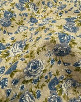 tissu polycoton 280cm style cottage fleur bleue
