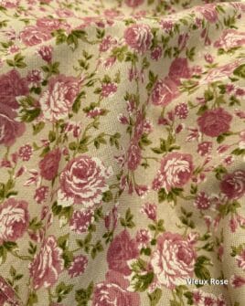 tissu polycoton 280cm style cottage fleur rose