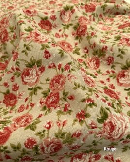 tissu polycoton 280cm style cottage fleur rouge