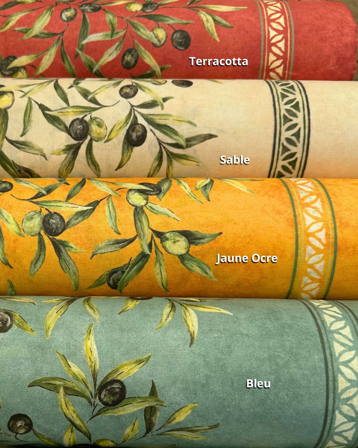 tissu coton enduit provençal olive double bordure (1)