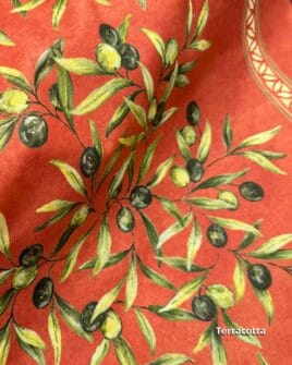 tissu coton enduit provençal olive double bordure terracotta