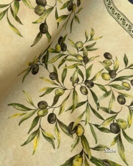 tissu coton enduit provençal olive double bordure sable