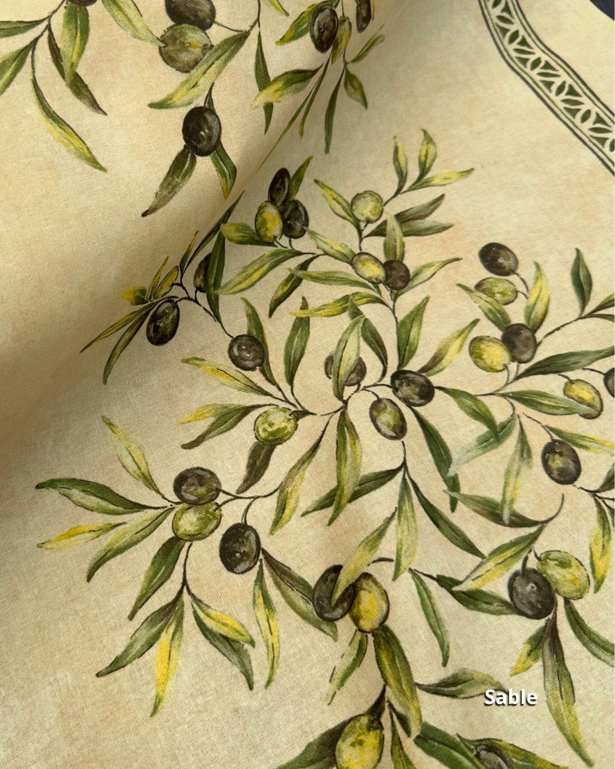tissu coton enduit provençal olive double bordure sable