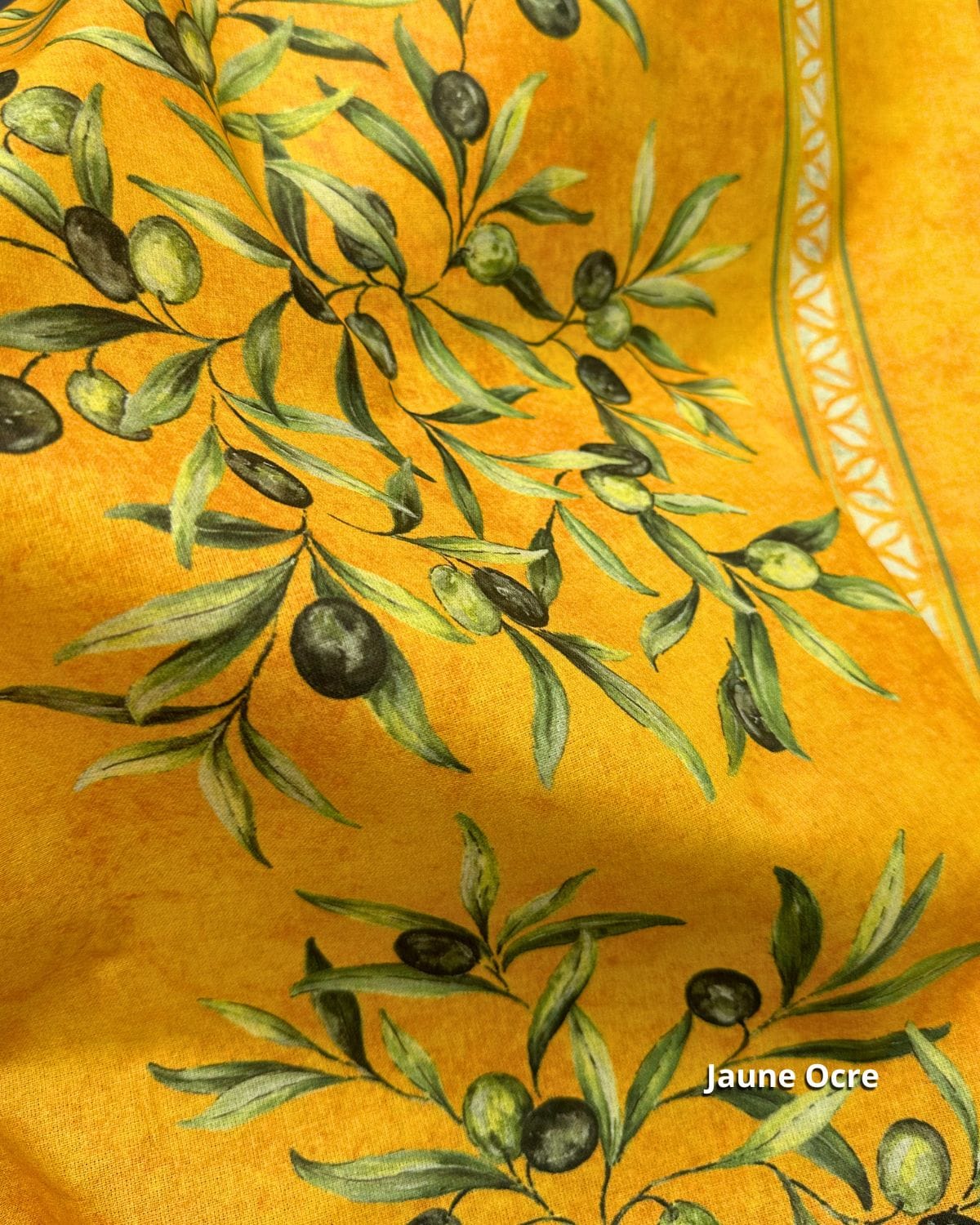 tissu coton enduit provençal olive double bordure jaune ocre