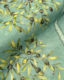 tissu coton enduit provençal olive double bordure bleu