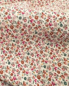 tissu double gaze fleuri camaïeu rose camel