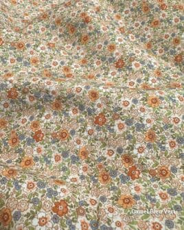 popeline de coton fil teint premium fleuri camel bleu vert