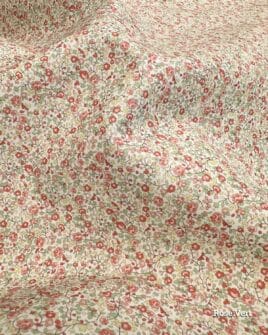 popeline de coton fil teint premium fleuri rose vert