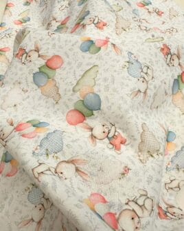 tissu coton 3D bunny blanc