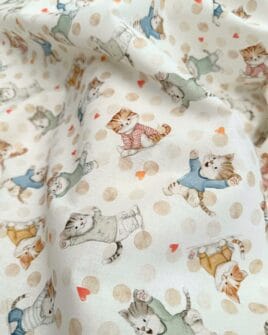 tissu coton 3D cats blanc