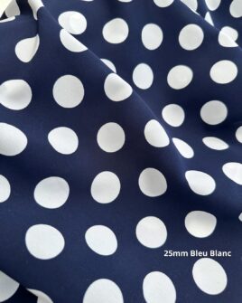 tissu crêpe polyester bleu blanc 25mm