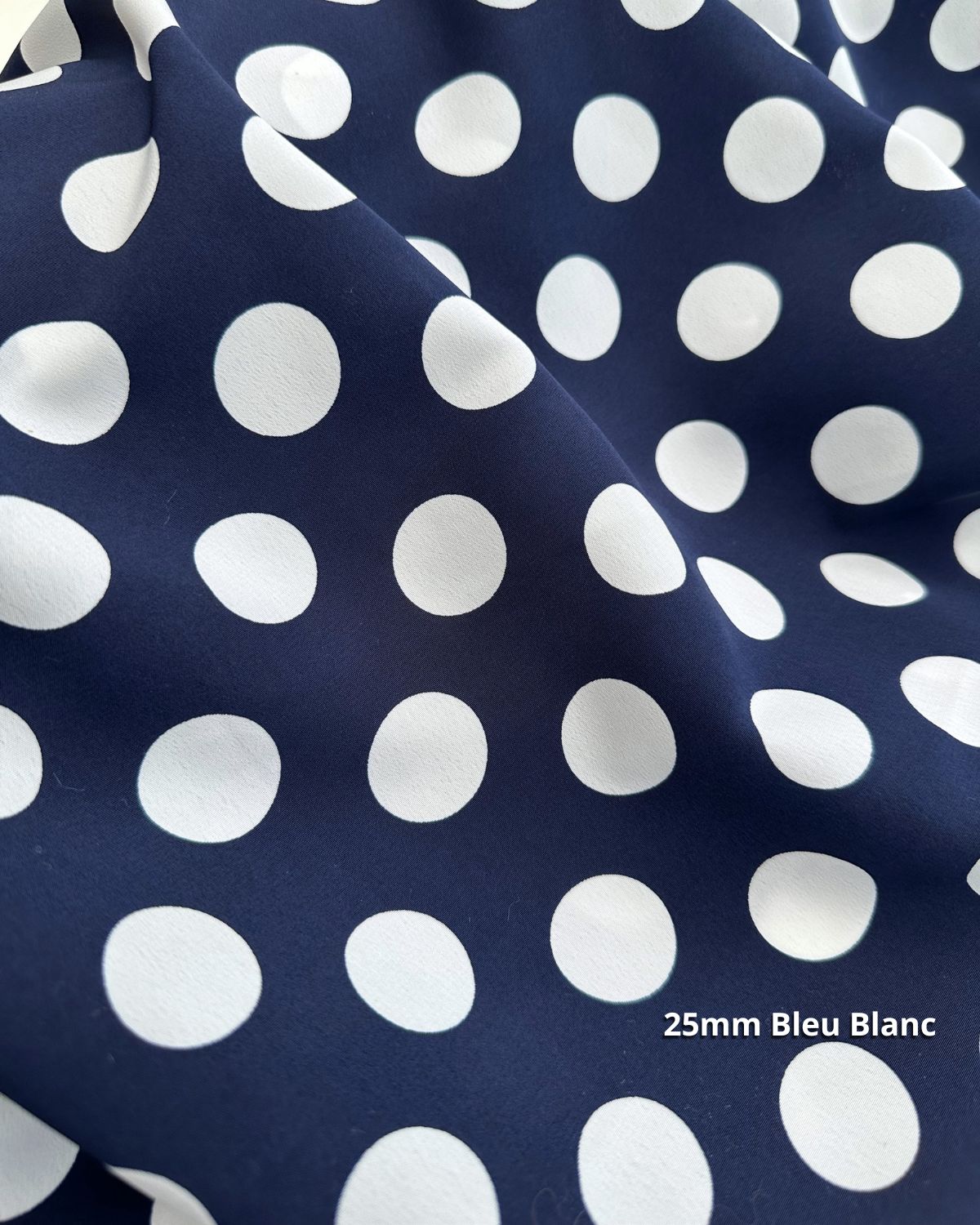 tissu crêpe polyester bleu blanc 25mm