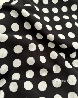 tissu crêpe polyester pois 25mm noir blanc