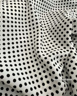 tissu crêpe polyester pois 7mm blanc noir
