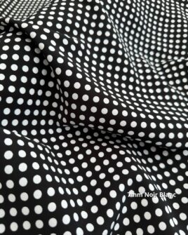 tissu crêpe polyester pois 7mm noir blanc